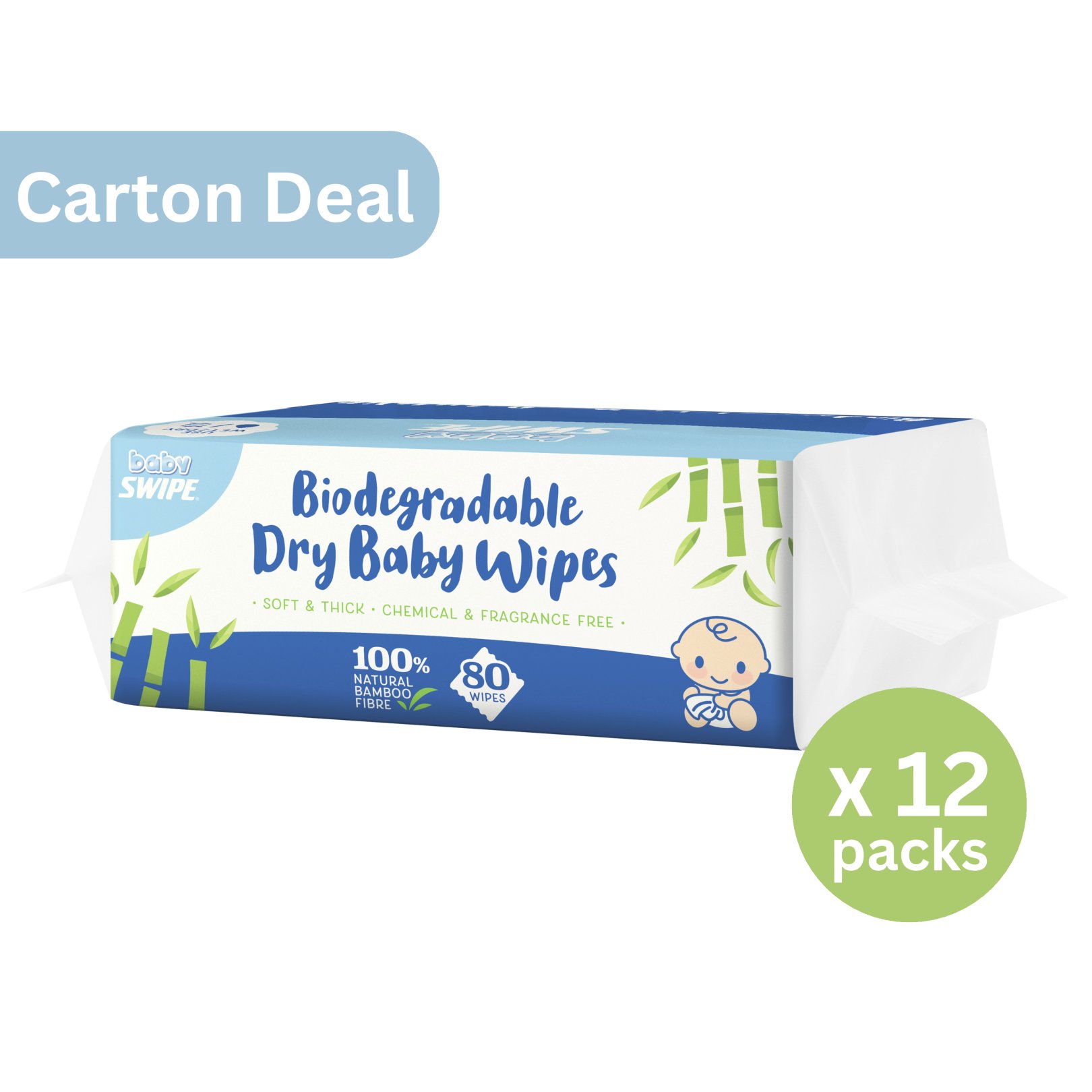[Carton Deal] babySWIPE Biodegradable Dry Baby Wipes 80s x 12pks